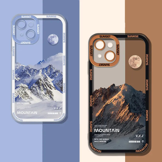 INS Sunset Moon Snow Mountain Phone Case For iPhone 14 13 12 11 Pro Max XS Max XR X 11 Camera Protection Soft Cover For iPhone