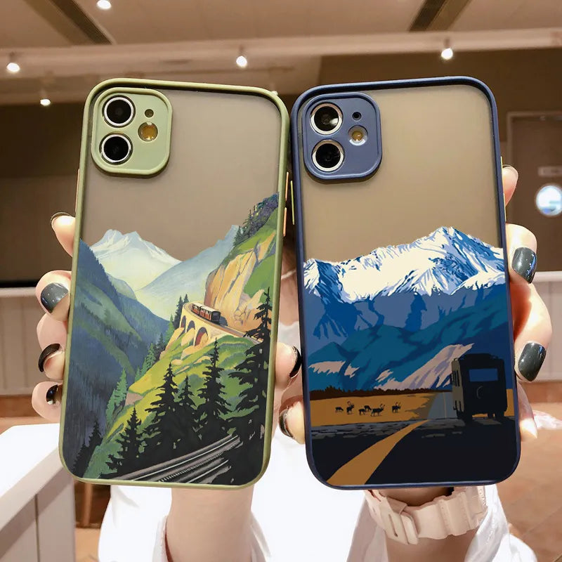 Aesthetic Art Painted Mountain Scenery Iphone Case