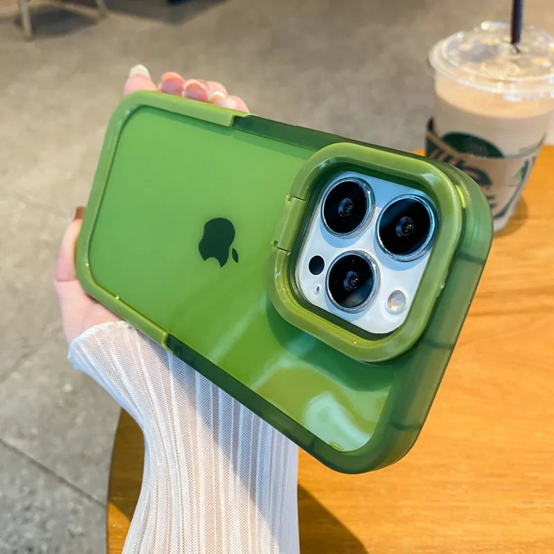 Candy Color Camera Lens Stand Clear Iphone Case