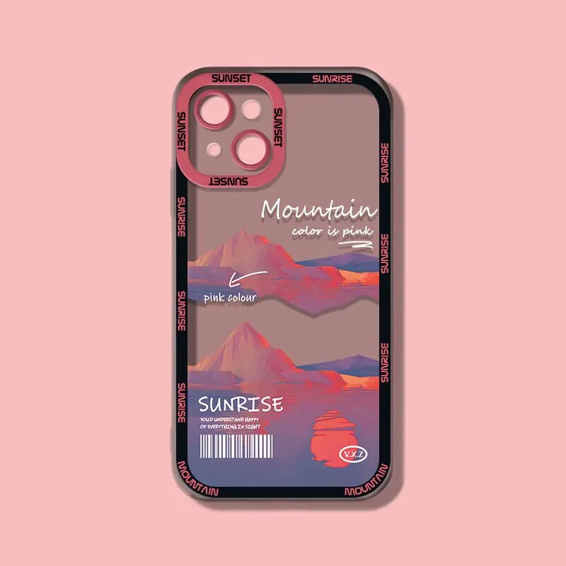 INS Sunset Moon Snow Mountain Phone Case For iPhone 14 13 12 11 Pro Max XS Max XR X 11 Camera Protection Soft Cover For iPhone