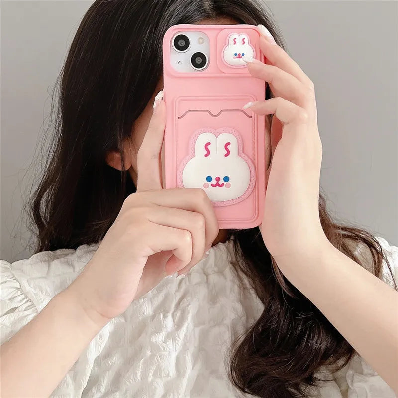 Cute Cartoons Wallet Card Iphone Case