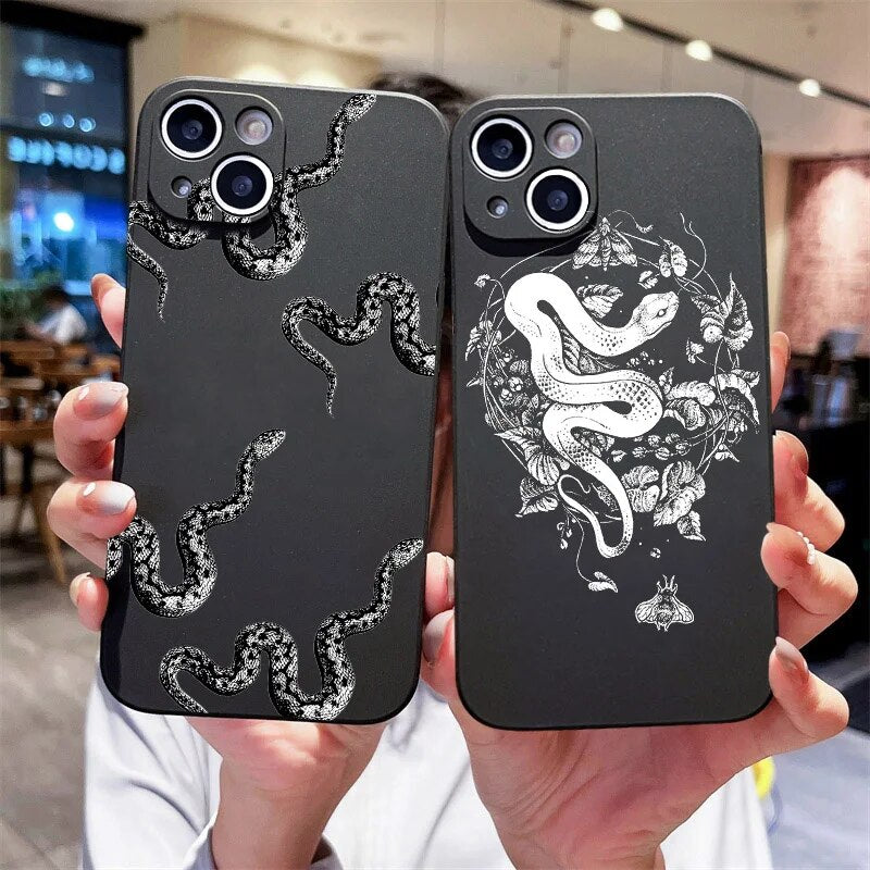 Luxurious Dark Snake Cellphone Case for Iphone 12 13 11 14 Pro Max X Xs XR Xsmax Cover Dragon Black Coque Funda