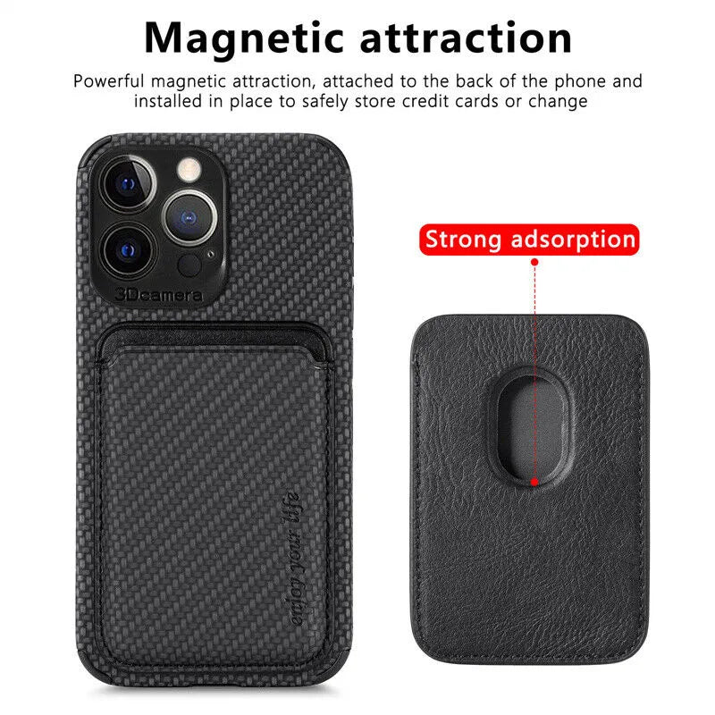 Carbon Fiber Card Holder Magnetic Iphone Case