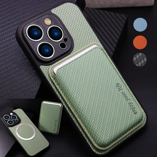 Carbon Fiber Card Holder Magnetic Iphone Case