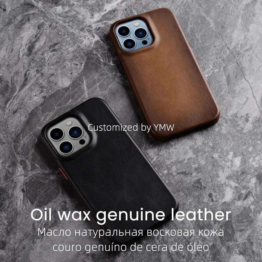 YMW Handmade Oil Wax Genuine Leather Iphone Case