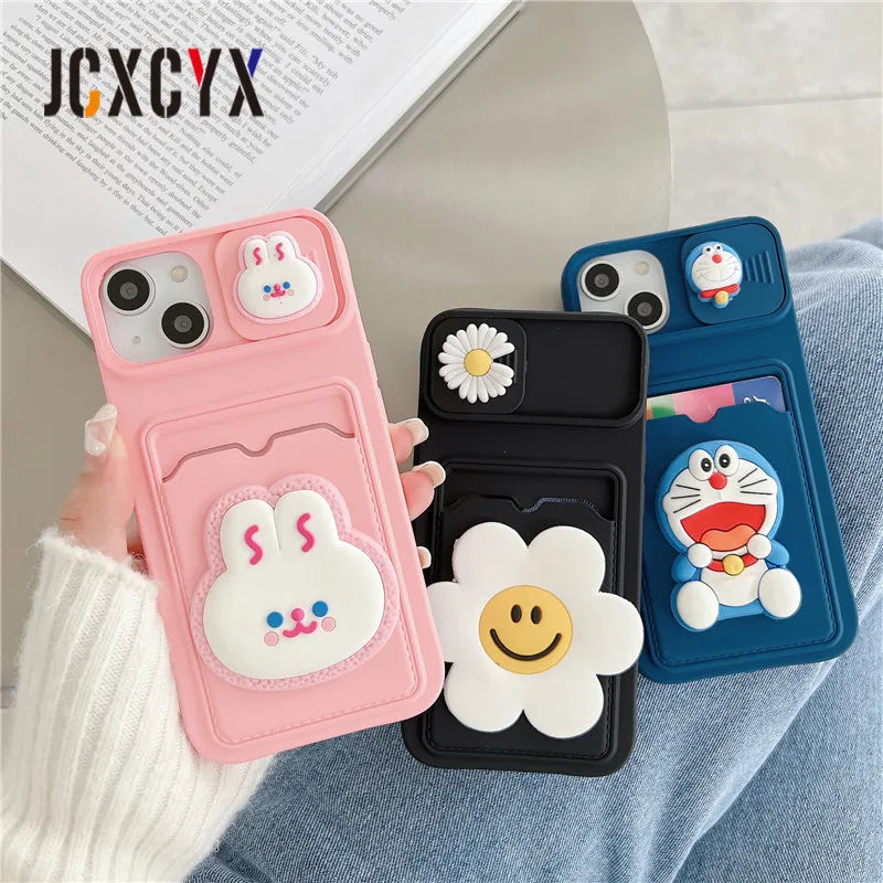 Cute Cartoons Wallet Card Iphone Case