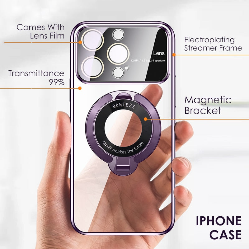 Plating Magnetic Bracket Clear Case For iPhone