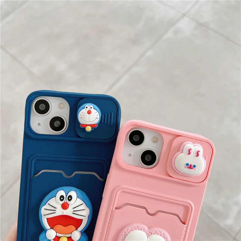 Cute Cartoons Wallet Card Iphone Case