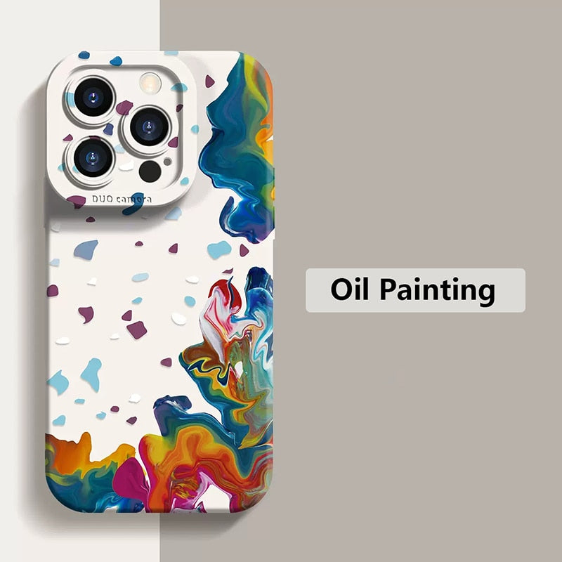 Oil Painting Flower Matte Silicone Phone Case For iPhone