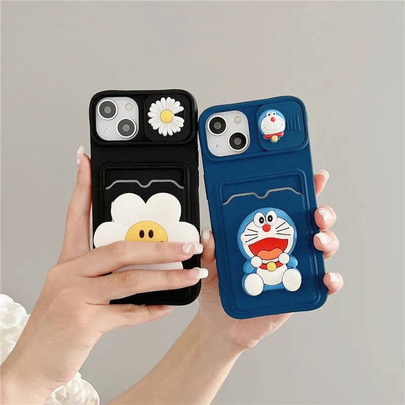 Cute Cartoons Wallet Card Iphone Case