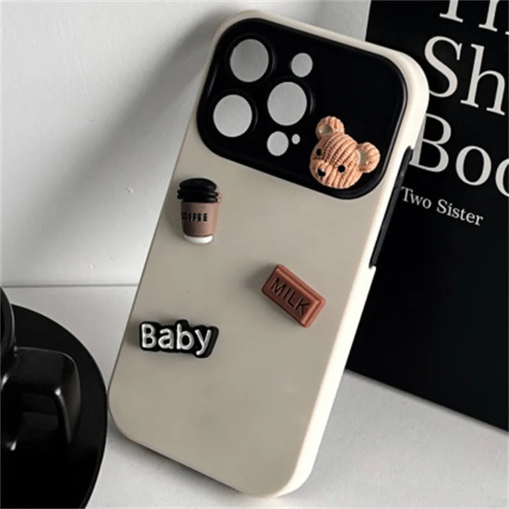 3D Bear Coffee Milk Chocolate Gradient Iphone Case