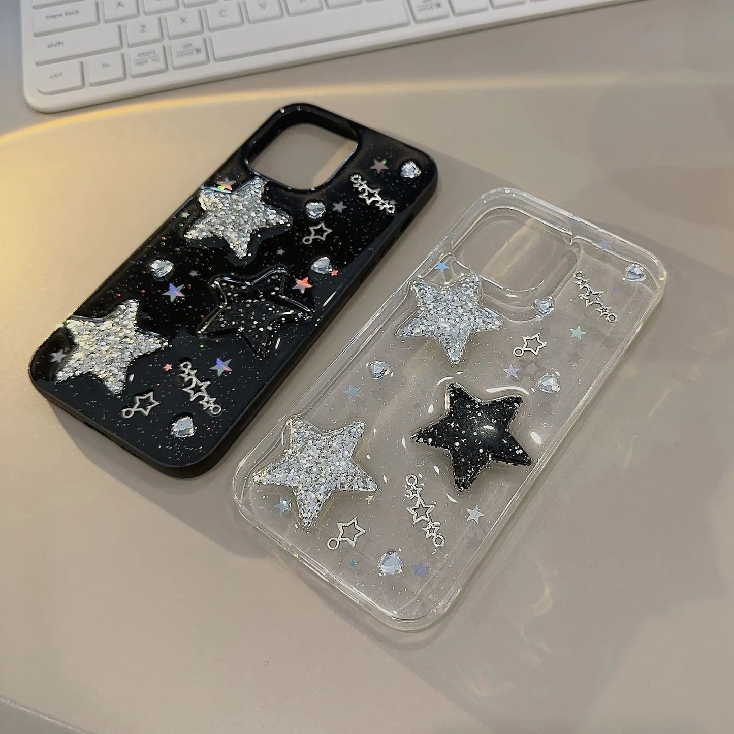 Black 3D Sparkling Pink Star Iphone Case