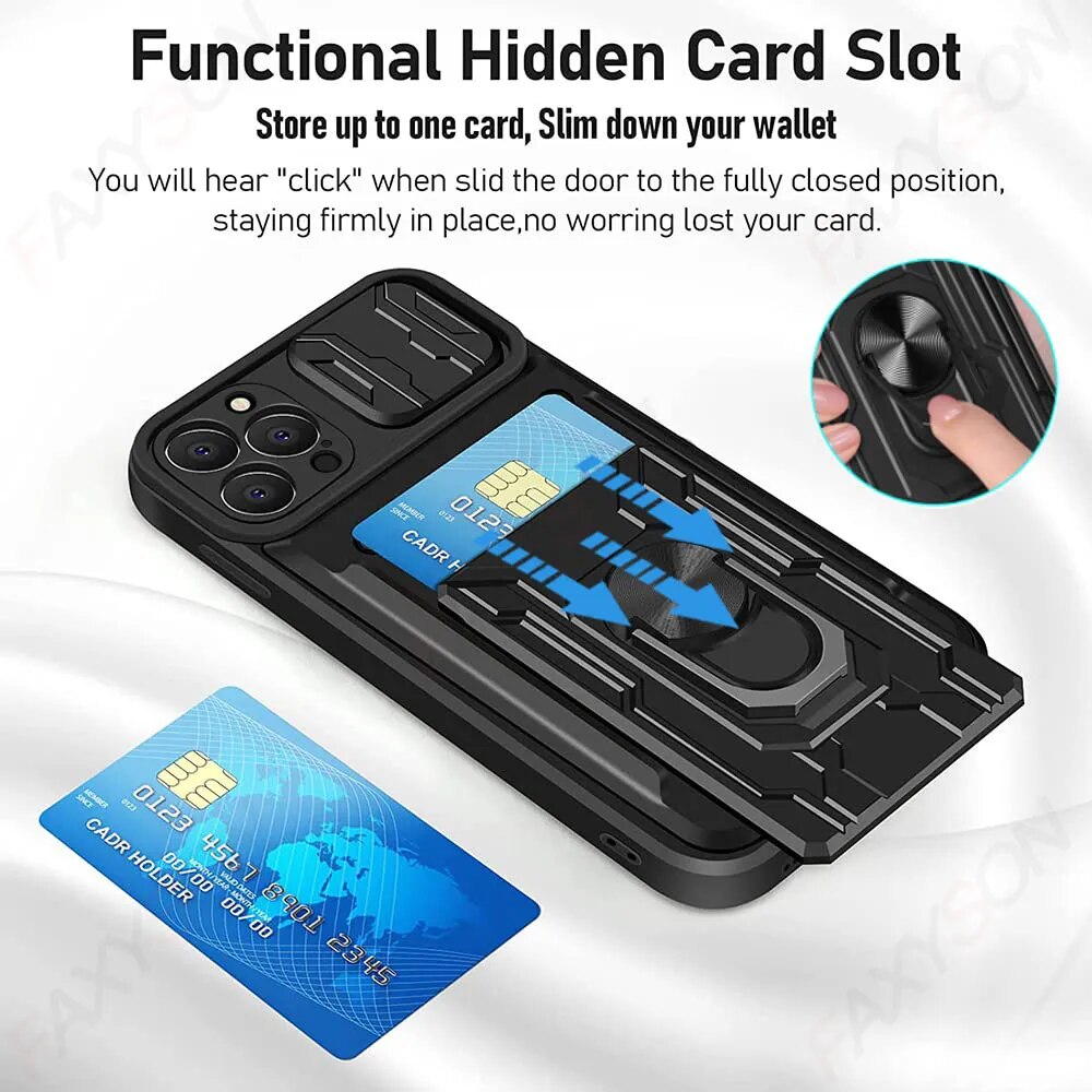 Slide Camera Card Slot Military Grade Ring Iphone Case