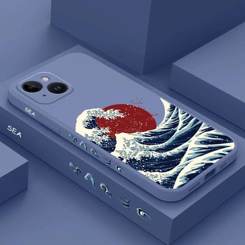 Red Sun Sea Waves Iphone Case