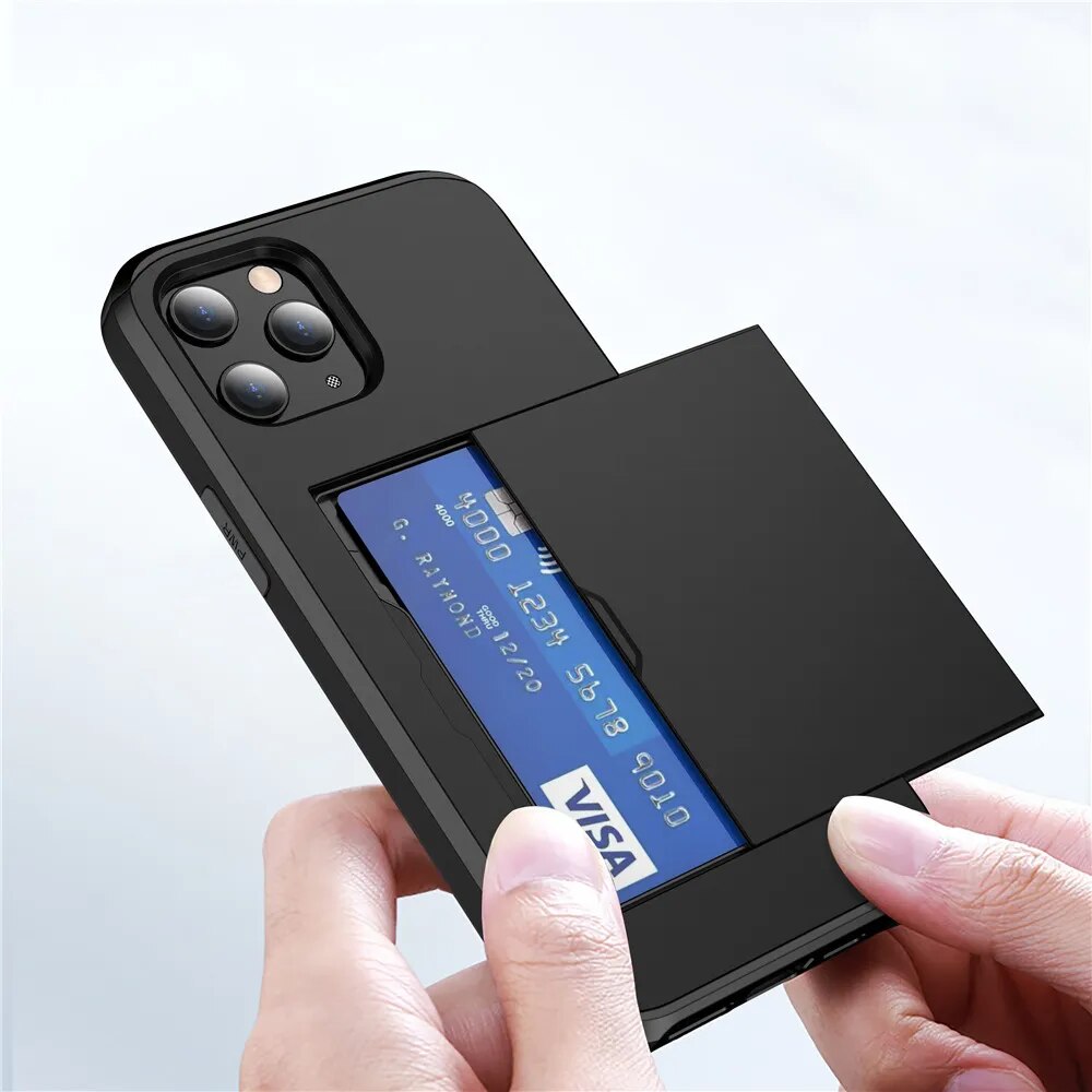 Slide Armor Wallet Card Slots Holder Iphone Case