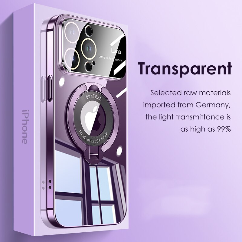 Plating Magnetic Bracket Clear Case For iPhone