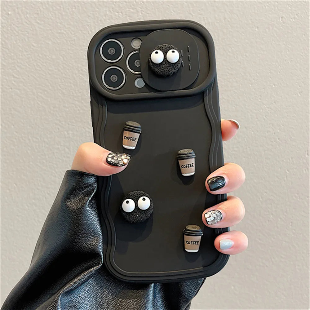 Cute Cartoon 3D Coffee Push Window Iphone Case