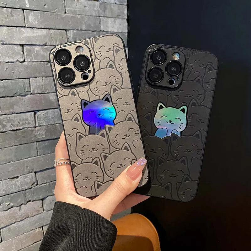 Luxury Cartoon Cats Laser Iphone Case