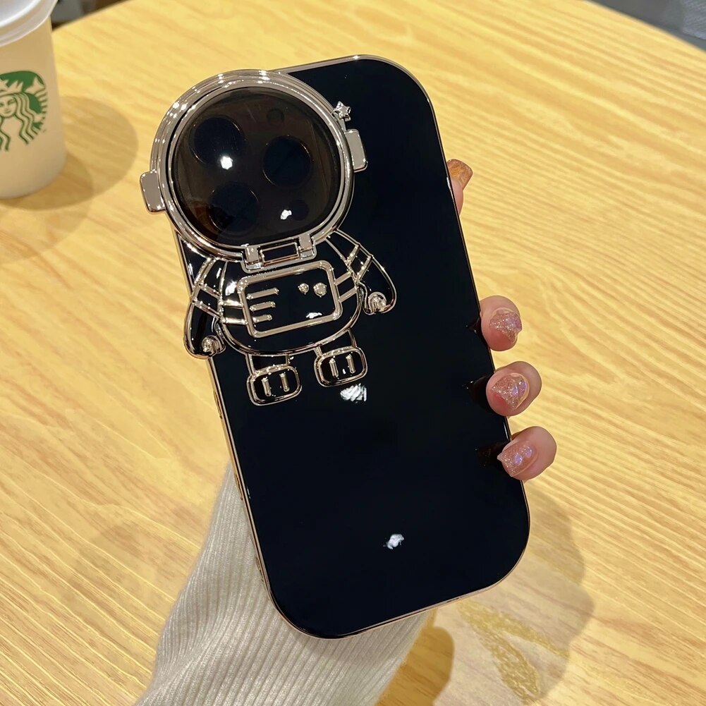 Luxury Plating Camera Astronaut Fold Stand Holder Iphone Case