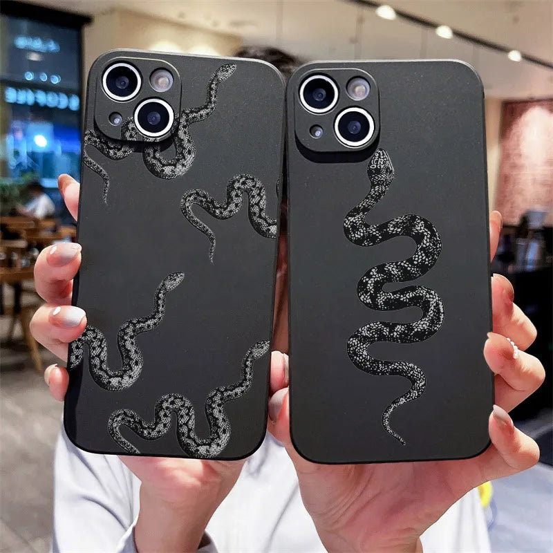 Luxurious Dark Snake Cellphone Case for Iphone 12 13 11 14 Pro Max X Xs XR Xsmax Cover Dragon Black Coque Funda