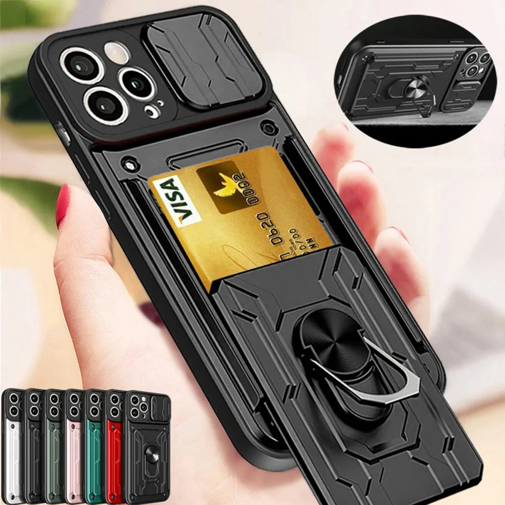 Slide Camera Card Slot Military Grade Ring Iphone Case