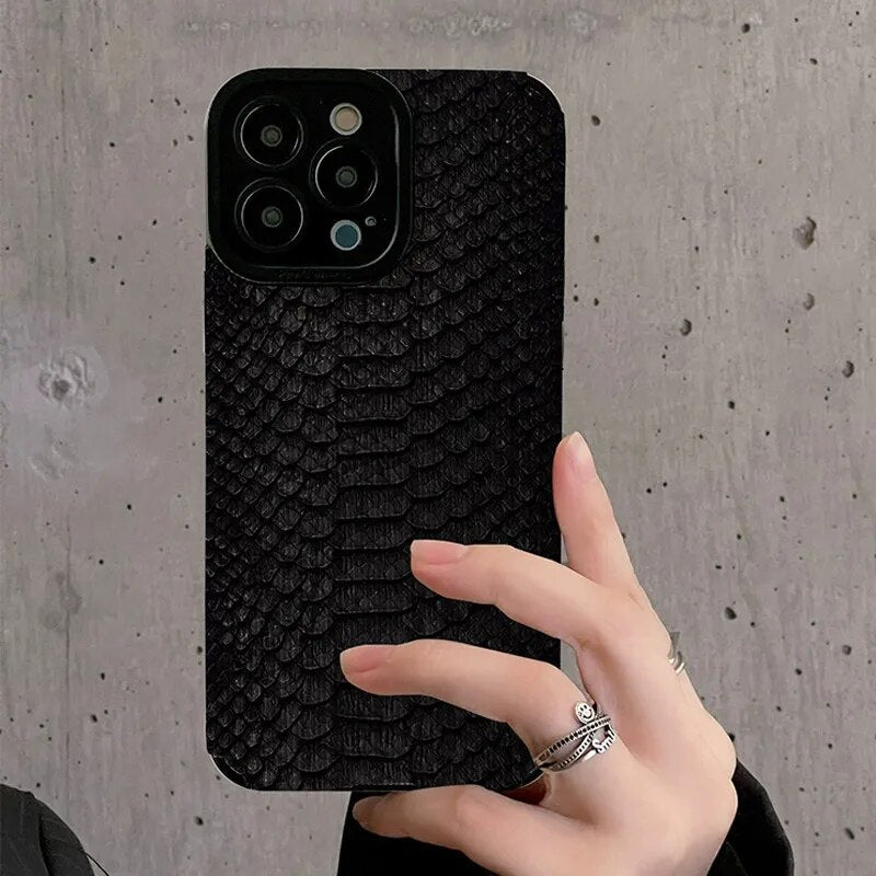 Black Snake Texture Leather Iphone Case