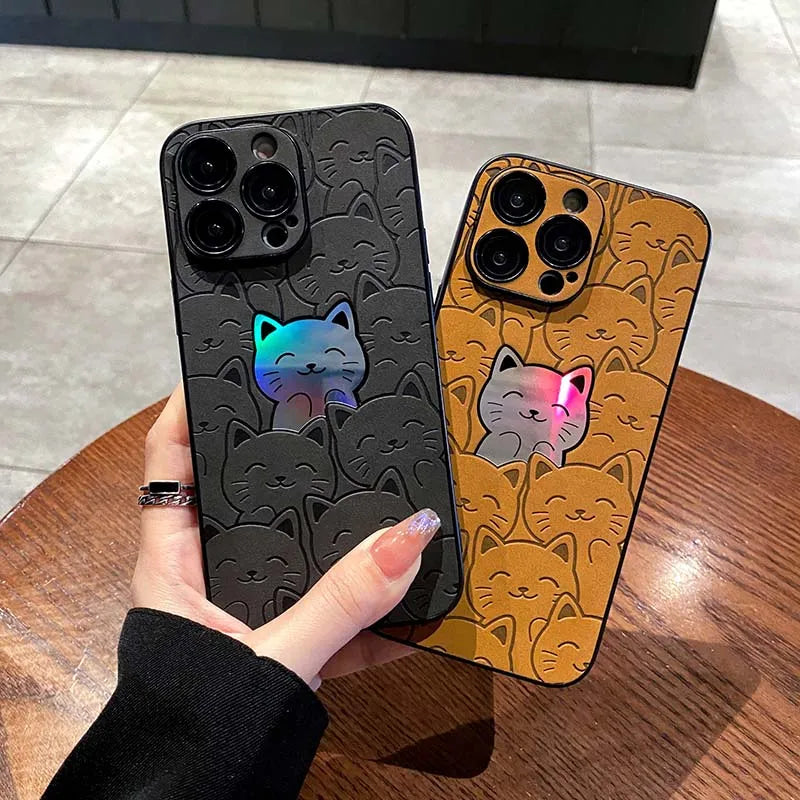 Luxury Cartoon Cats Laser Iphone Case