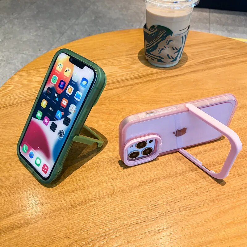 Candy Color Camera Lens Stand Clear Iphone Case