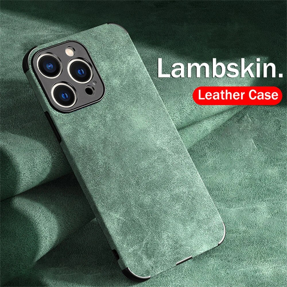 Luxury Shockproof Matte Lambskin Leather Iphone Case