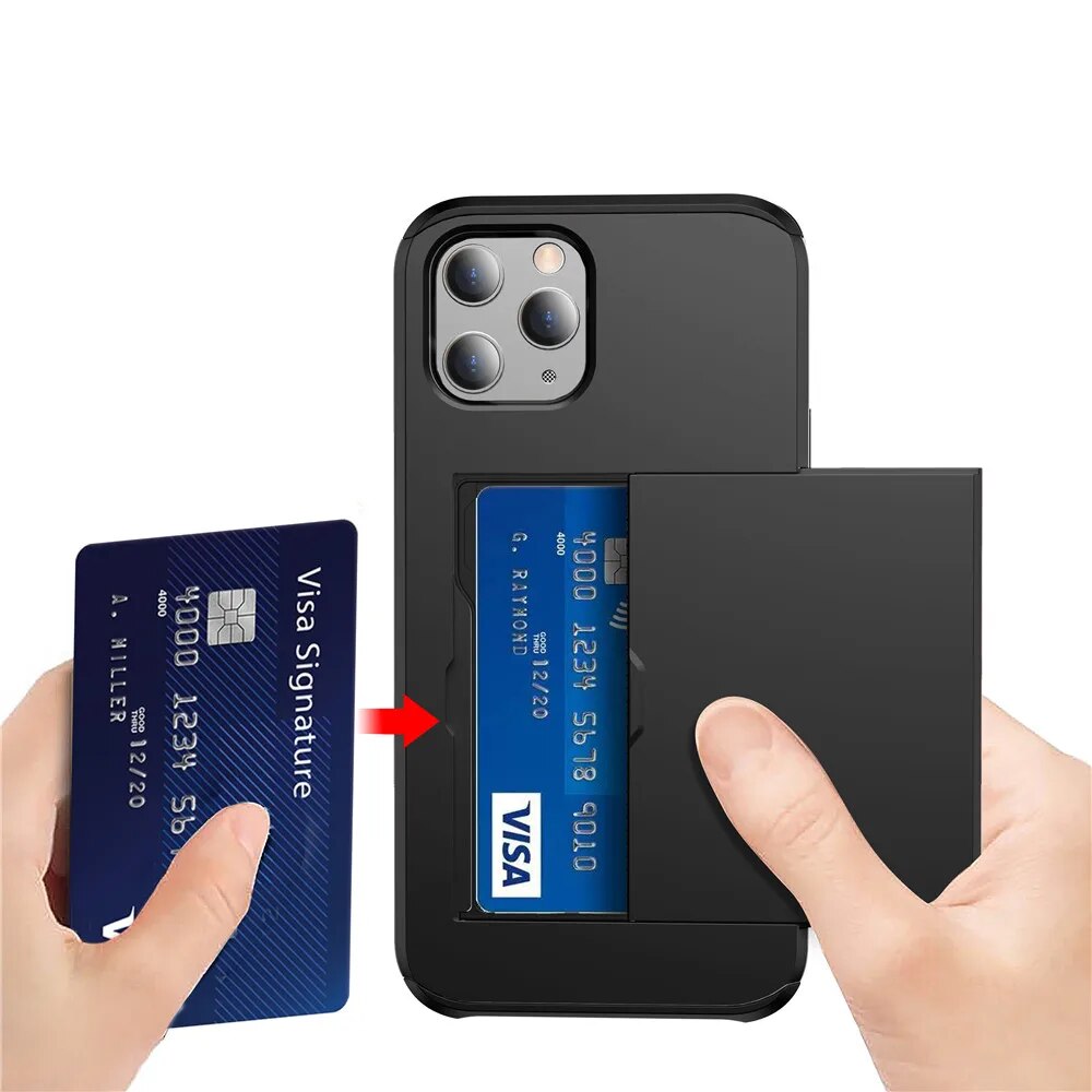 Slide Armor Wallet Card Slots Holder Iphone Case