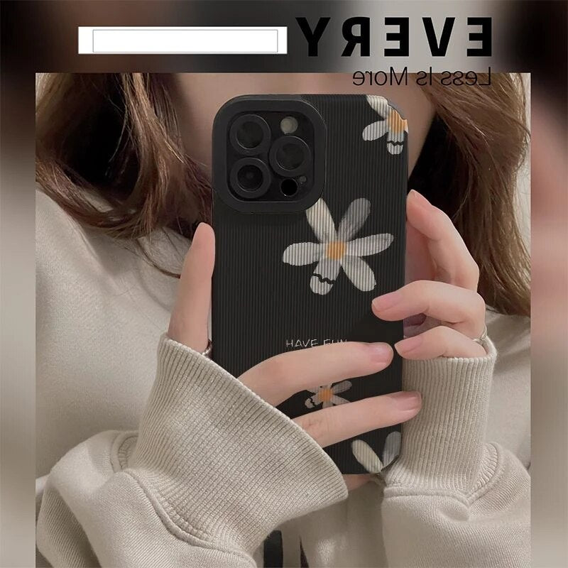 Simple Daisy Flowers Black Iphone Case