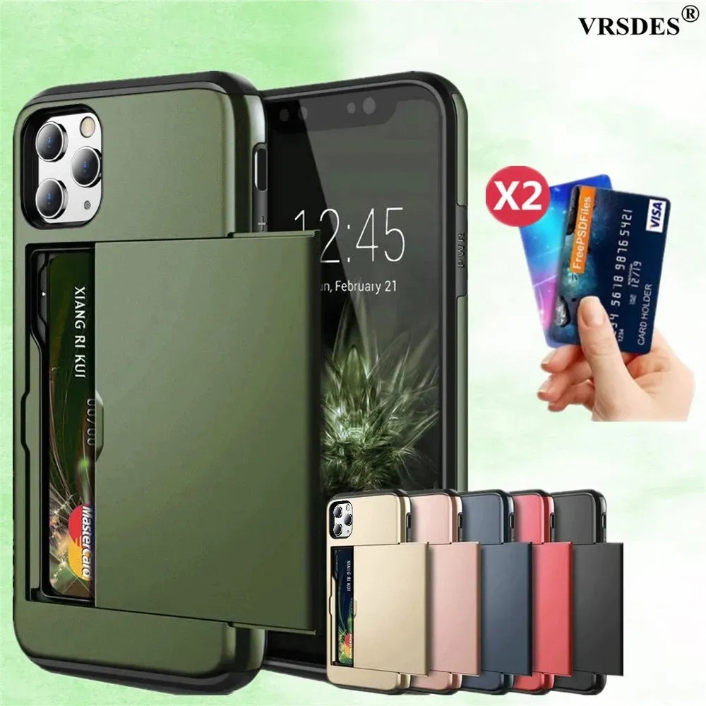 Slide Armor Wallet Card Slots Holder Iphone Case