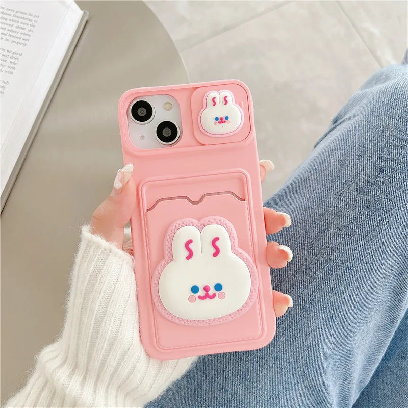 Cute Cartoons Wallet Card Iphone Case