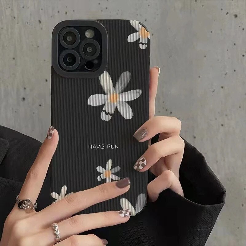 Simple Daisy Flowers Black Iphone Case