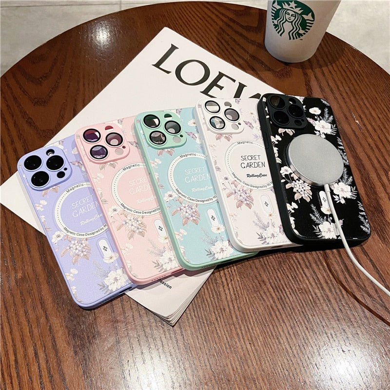 Luxury Flower Pattern Leather Iphone Case