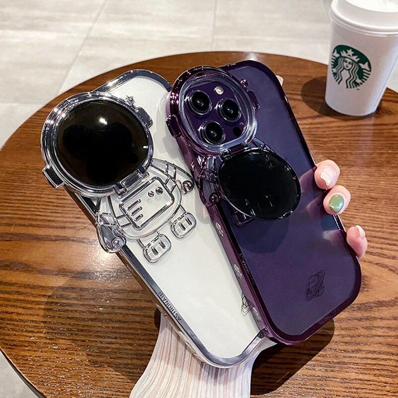 Luxury Plating Camera Astronaut Fold Stand Holder Iphone Case