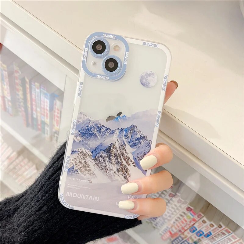 Snow Mountain Sunset Moon Clear Iphone Case