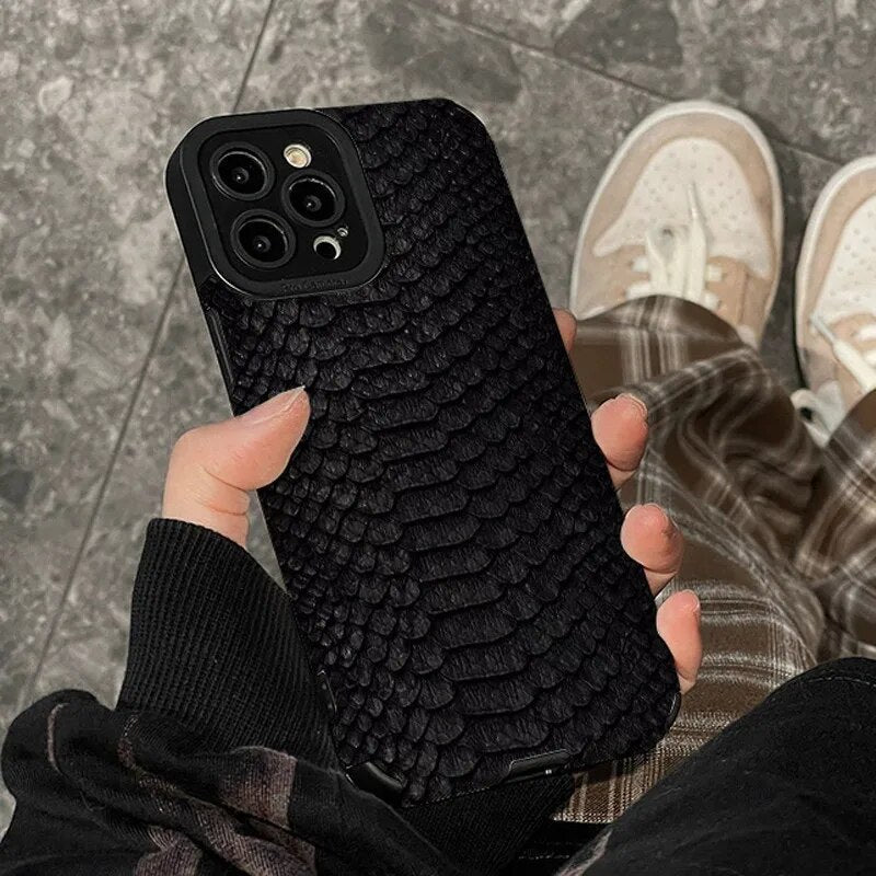 Black Snake Texture Leather Iphone Case