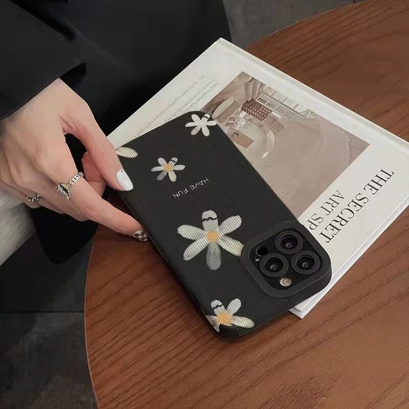 Simple Daisy Flowers Black Iphone Case